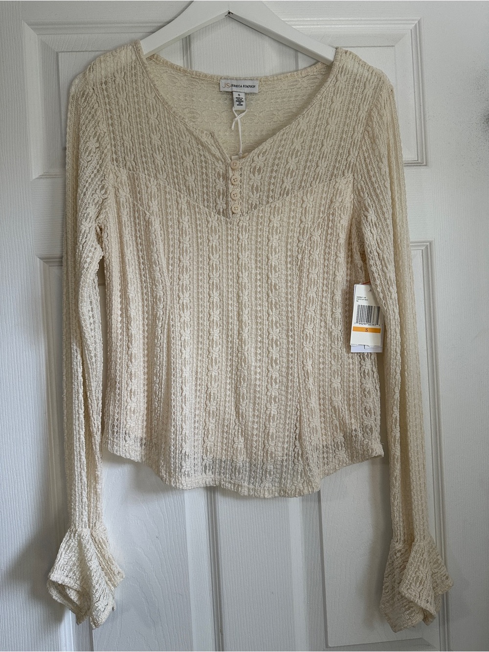 J. Jill Cream Cable-Knit Henley Long Sleeve Top